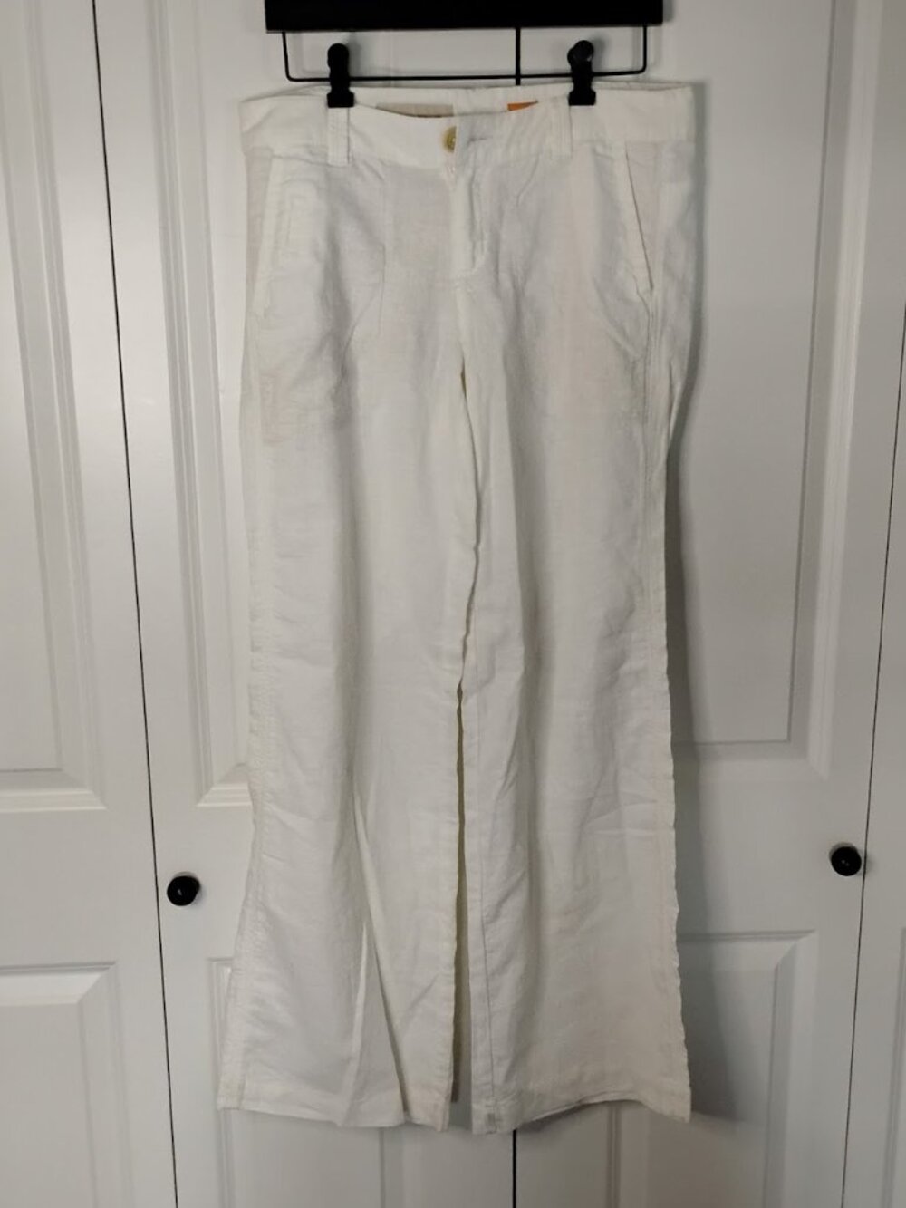 Pilcro Women's White Flat Front Flash Pockets Wide-Leg Linen Pants